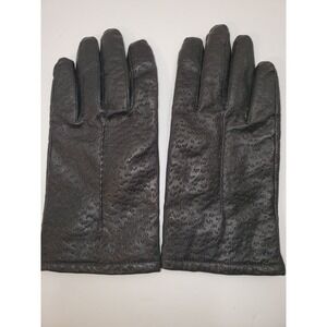 LADIES BLACK LEATHER WINTER GLOVES ACRYLIC KNIT‎ LINING SIZE MEDIUM CLEAN